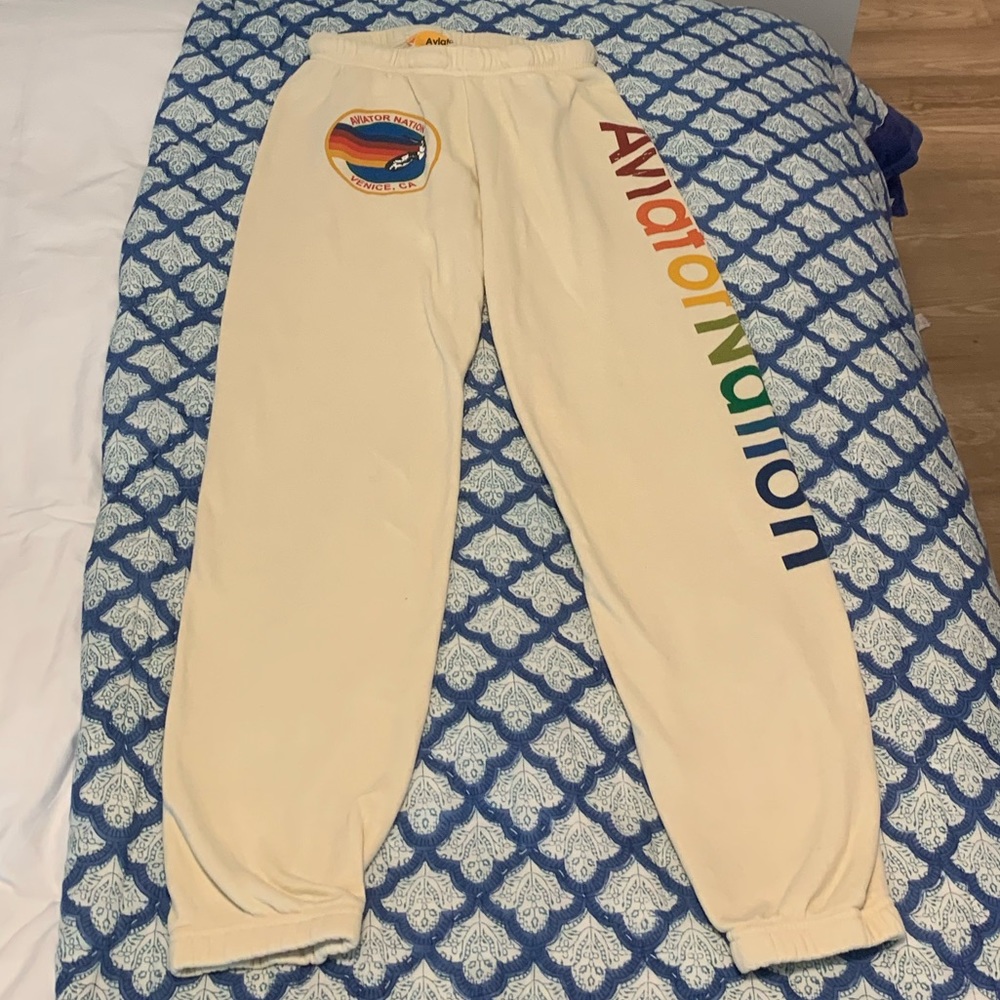 Aviator Nation Sweatpants Logo Vintage White